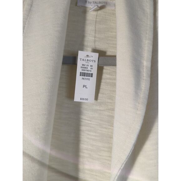 T By Talbots lightweight Vest Shawl Collar Ivory Navy Knit Neutral Womens Large - Picture 2 of 7